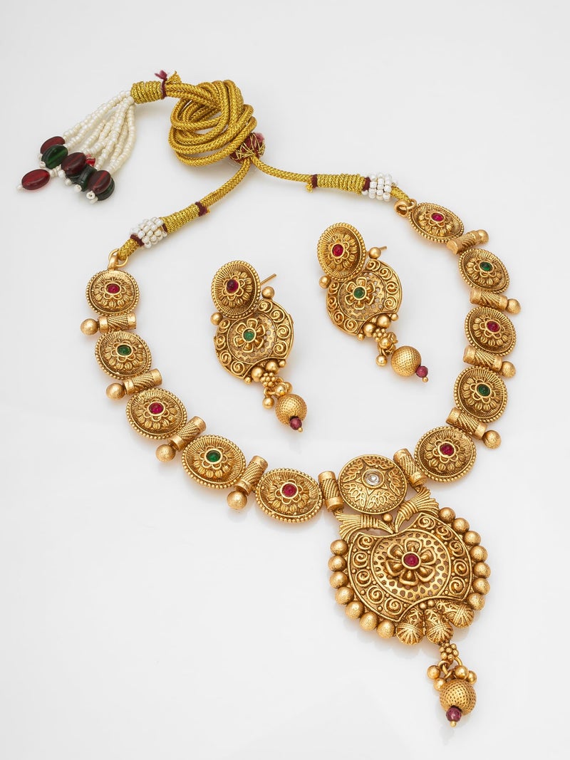 BEVOGUE Traditional Temple Jewellery Set for Women | Brass Gold Plated Necklace with Earrings | Stylish Antique Design | Ideal Wedding & Festive Gift (NK4391) - Image 5