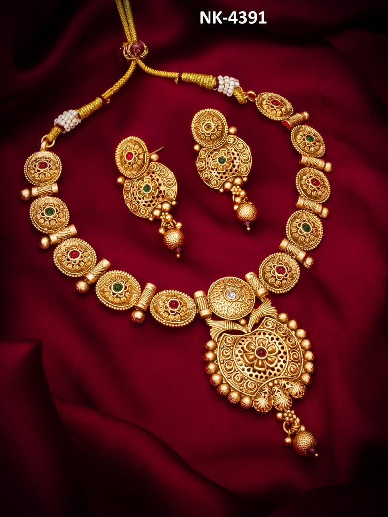 BEVOGUE Traditional Temple Jewellery Set for Women | Brass Gold Plated Necklace with Earrings | Stylish Antique Design | Ideal Wedding & Festive Gift (NK4391) - Image 3