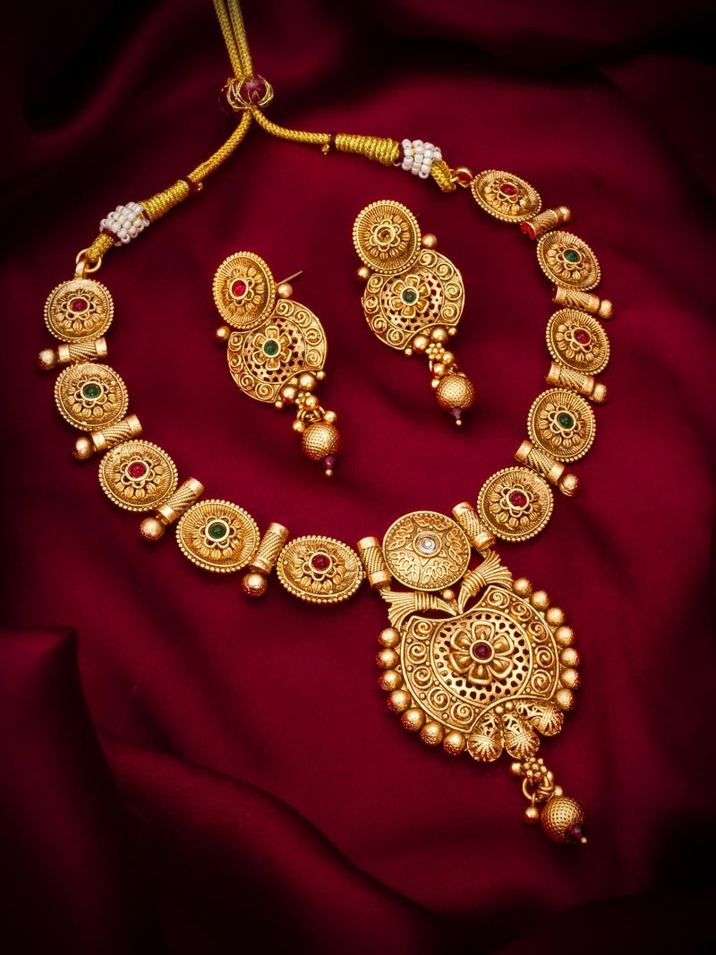 BEVOGUE Traditional Temple Jewellery Set for Women | Brass Gold Plated Necklace with Earrings | Stylish Antique Design | Ideal Wedding & Festive Gift (NK4391) - Image 2