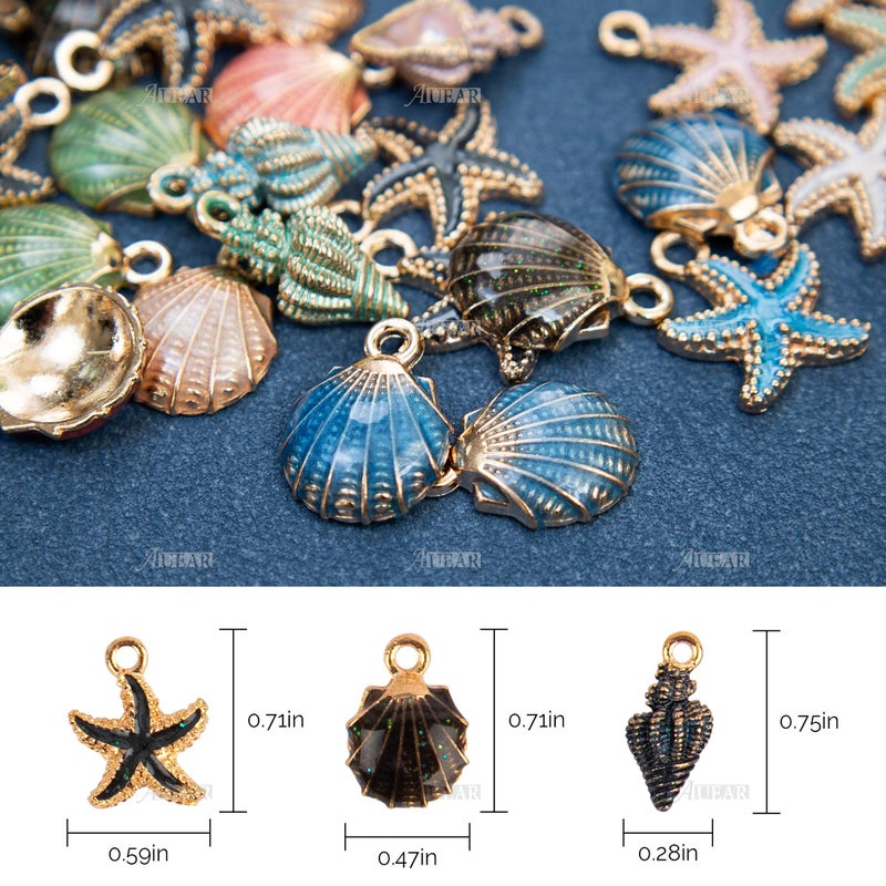 AUEAR, 60 Pack Ocean Starfish Conch Seashell Enamel Charms Pendants for DIY Jewelry Making (Ocean Style 1) - Image 2