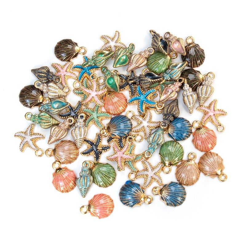 AUEAR, 60 Pack Ocean Starfish Conch Seashell Enamel Charms Pendants for DIY Jewelry Making (Ocean Style 1) - Image 1