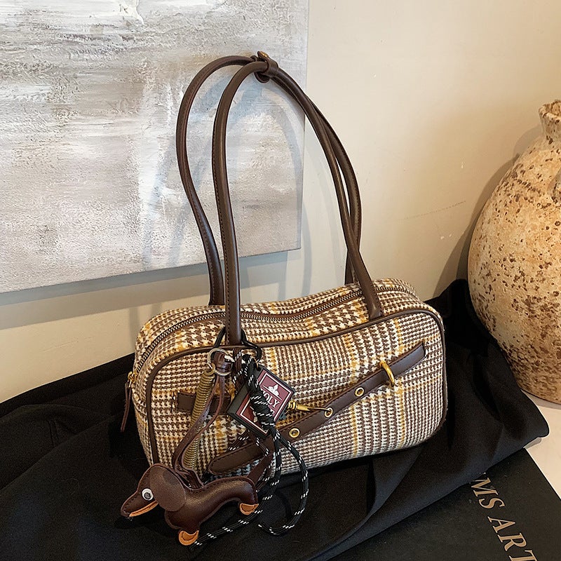 Commuter Large Capacity Bag Women'S Fashion Houndstooth Shoulder Underarm Bag Fashionable Portable Boston Bag - Image 2