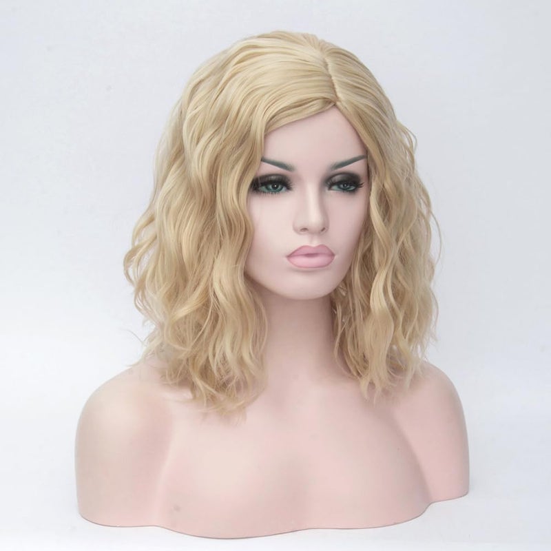 BERON 14" Women Girls Short Curly Bob Wavy Wig Body Wave Halloween Cosplay Daily Party Wigs (Blonde) - Image 2