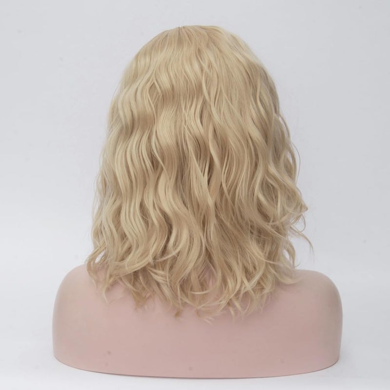 BERON 14" Women Girls Short Curly Bob Wavy Wig Body Wave Halloween Cosplay Daily Party Wigs (Blonde) - Image 4