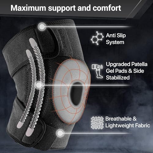 DR. BRACE دعامة الركبة DR. BRACE ELITE مع مثبتات جانبية ووسادات جل للركبة لدعم أقصى لألم الركبة والتعافي السريع للرجال والنساء - يرجى التحقق من فيديو كيفية القياس (بلوتو، كبير جداً) - Image 3