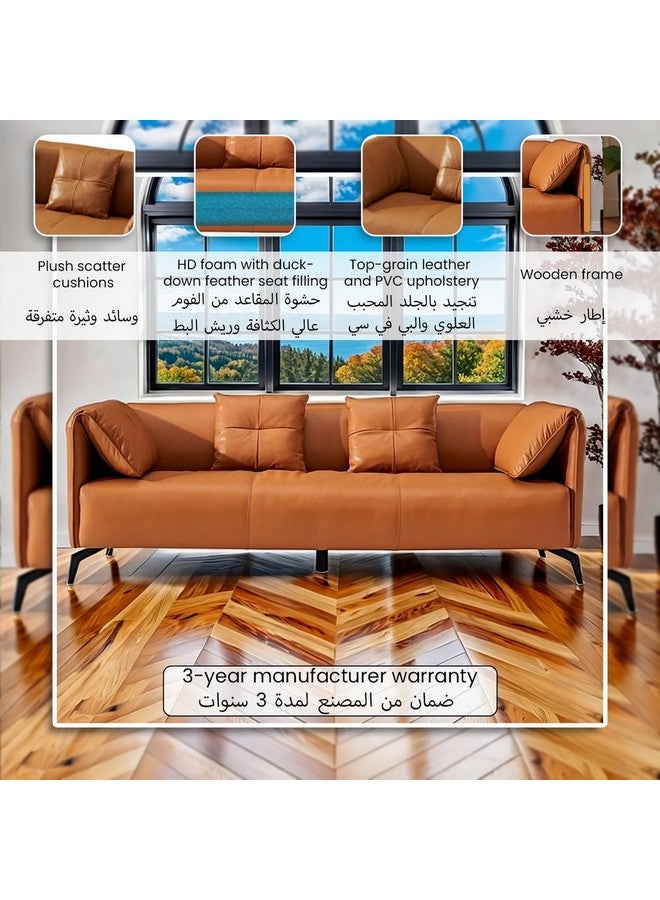 Micasa 3-Seater Elegant and Modern Design Leather Sofa Brown 72 x 86 x 207 cm ZM866 - Image 5