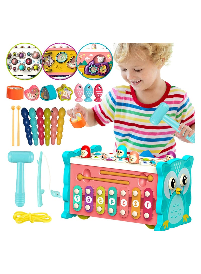 SYOSI Hammering Pounding Toddler Toys Montessori Educational Toys 8 in 1 for 1-4 Year Old Baby Sensory Toys Fishing Game Xylophone Toy with Pounding Bench Early Learning Development Toy for Baby Green - Image 1
