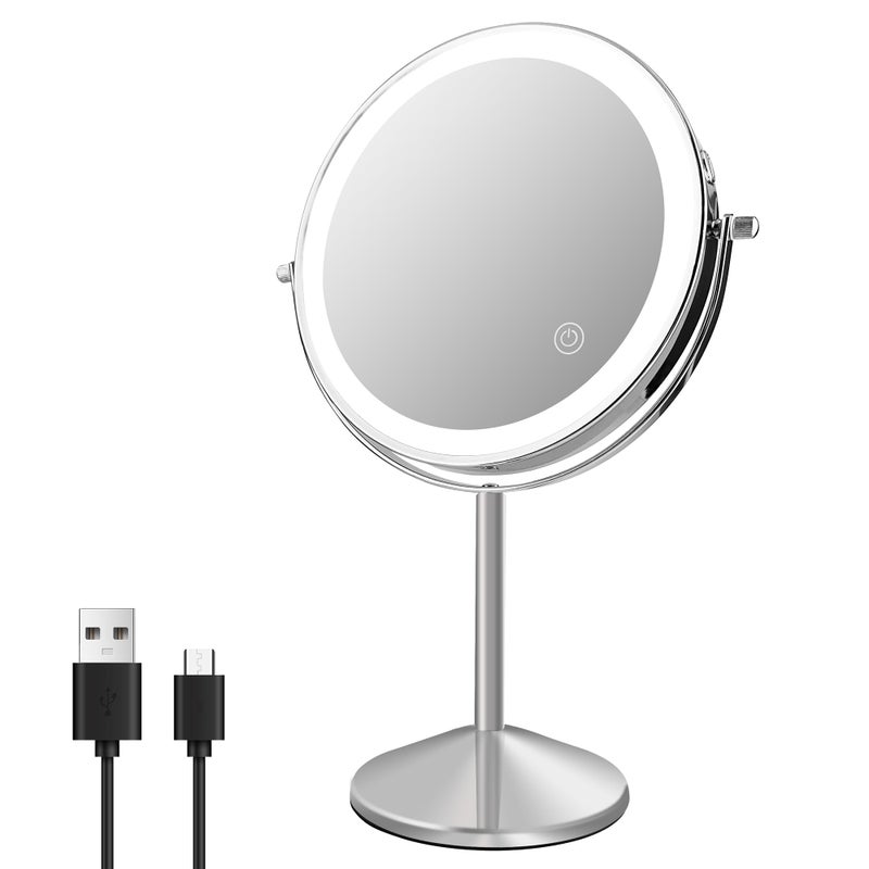 Ysenchan Lighted Makeup Mirror 8 Rechargable LED Vanity Magnifying Mirror Double Sided 5X Manification Mirror with Stand Cosmetic Standing Desk