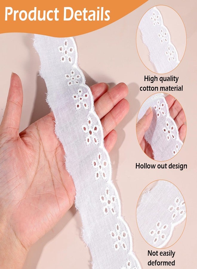 Ajcotahm 15 Yards Eyelet Lace Trim, White Cotton Lace Ribbon Wavy Edge Floral Embroidery Ruffle Laces Trim for Sewing Dress Clothes Bag Dolls Pets Clothes - Image 3