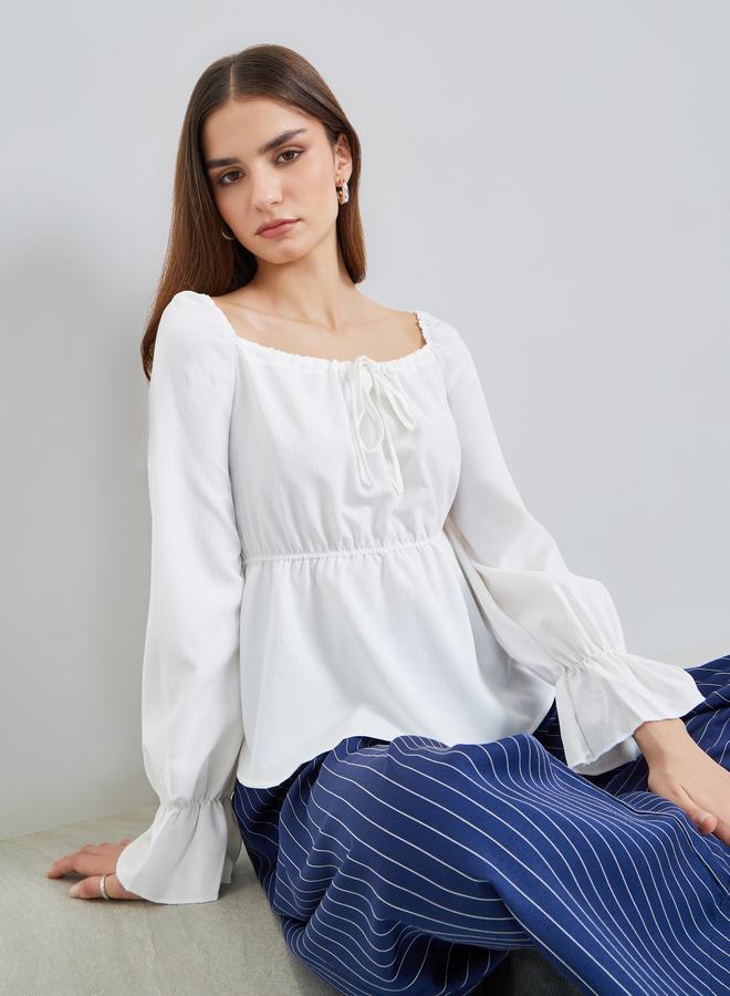 ستايلي بلوزة بياقة مربعة وأكمام طويلة - Image 1