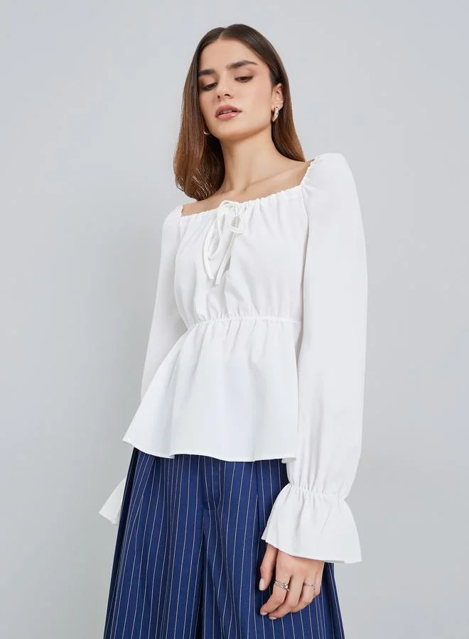 Styli Women Long Sleeve Square Neck Blouse
