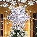 OurWarm Christmas Tree Topper Lighted with LED Rotating Silver Snowflake Decorations Projector Silver Snow Tree Topper - Image 2