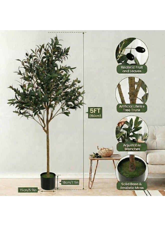 RooRound Artificial Olive Tree 120cm/150cm/180cm - Faux Olive Plant with Spherical Pot for Indoor Decor (Living Room/Office) & Outdoor Patio, Lifelike Foliage No Maintenance Needed (150cm) - Image 4