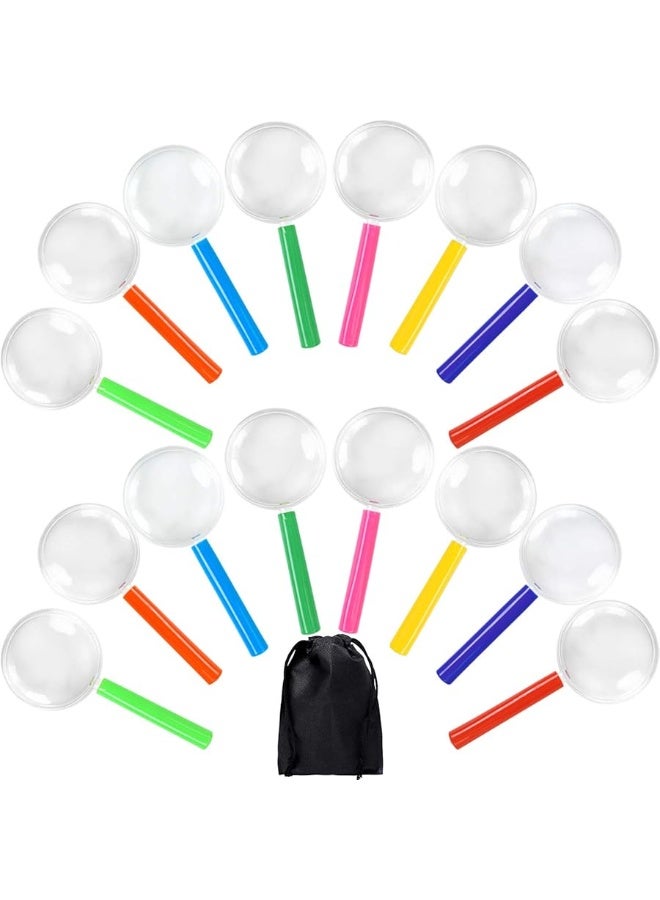 ELCOHO 16 Pack Magnifying Glasses Plastic Colorful Magnifying Glasses for Party Favors Educational Toys with Storage Bag, 8 Colors - Image 1