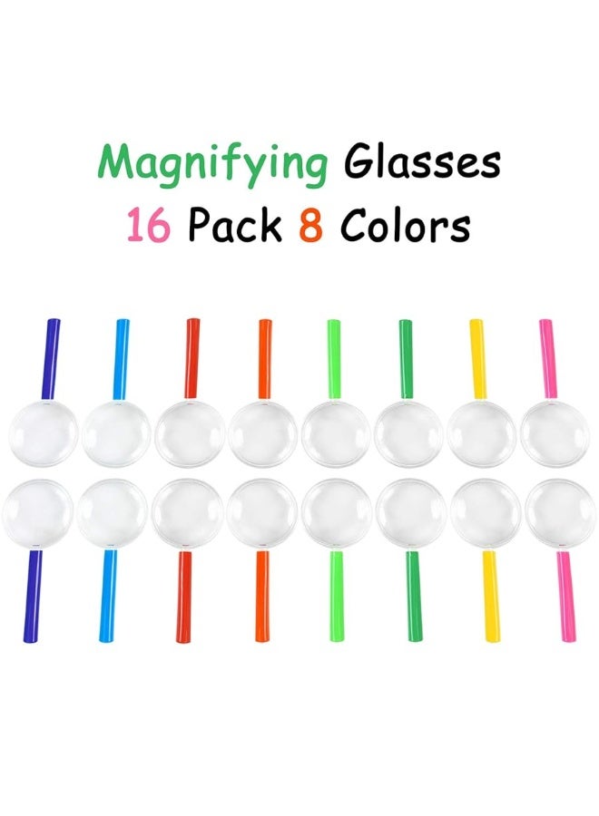 ELCOHO 16 Pack Magnifying Glasses Plastic Colorful Magnifying Glasses for Party Favors Educational Toys with Storage Bag, 8 Colors - Image 3
