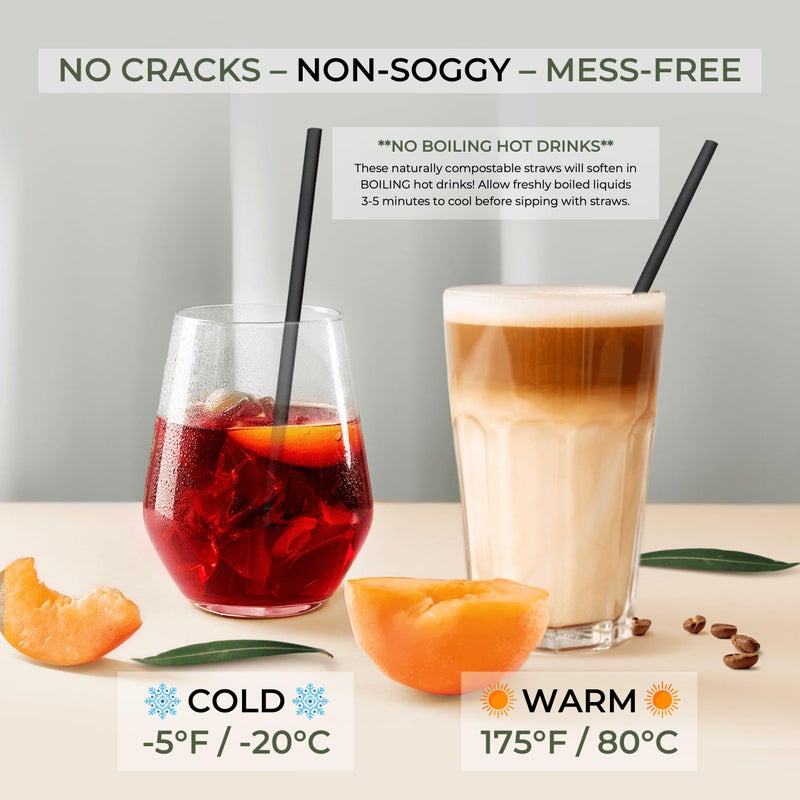 EcoPreps Black Biodegradable Bamboo Fiber Straws - 150 Count, 100% Compostable, Plastic-Free, Eco-Friendly Drinking Straw - 7.8'' Plant Fiber Disposable Straws, Compostable Black Straw For Cocktails - Image 4
