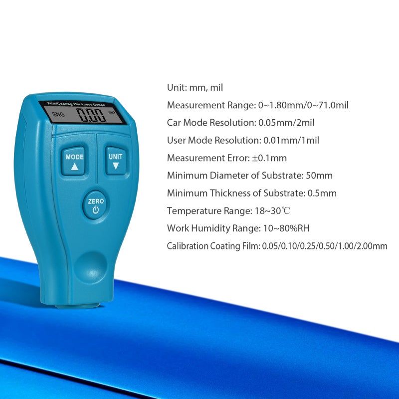 Paint Thickness Gauge 0 to 2000um Car Paint Depth Test Meter - Blue Coating Thickness Probe Tester with Dual Modes for Car Paint Inspection - Image 5