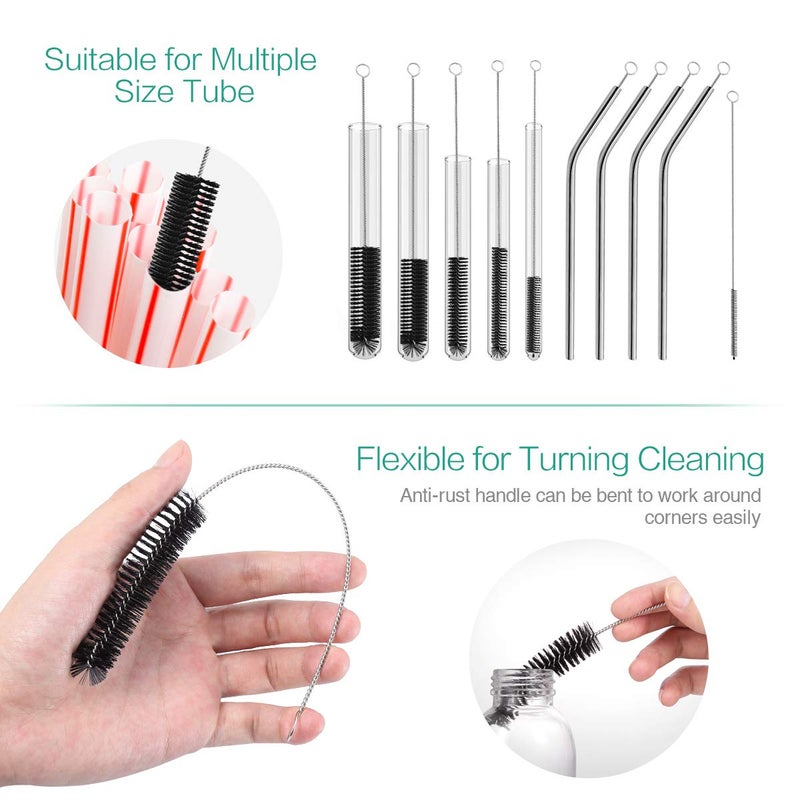 ORIA Cleaning Brush Set, Bottle Brush Cleaner, 9.8 inch Tube Brushes, Water Bottle Cleaning Brush, Kitchen Wire Scrub Set for Lab Clean, Drinking Straw, Wine Bottle, Cup, Pipes, Keyboard, Set of 10 - Image 4