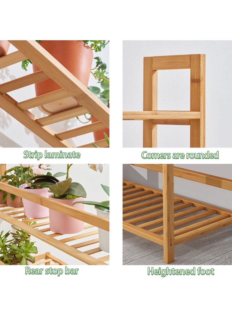 XiuWoo - 4-Layer Bamboo Plant Stand with Wheels,Indoor Outdoor Rolling Display Stand Plant Shelf,Corner Plant Holder for Flower Pot Display Rack for Living Room, Balcony, Patio, Garden - Image 1