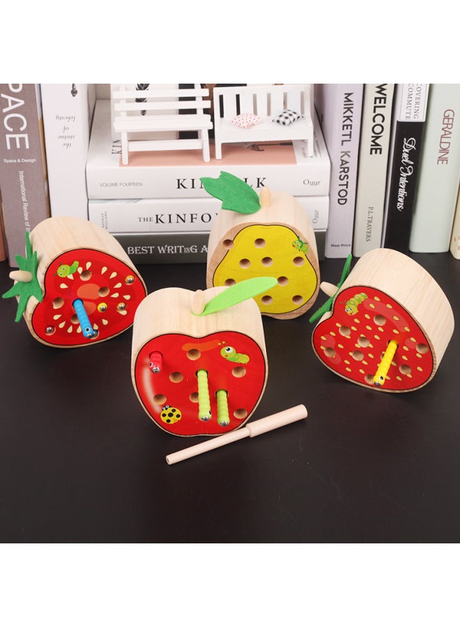 Children's Fun Early Education Wooden Magnetic Fruit Catch Bugs Baby Catch Bugs Educational Toys 1-2-3-4 Years Old-Color:Strawberry - Image 4