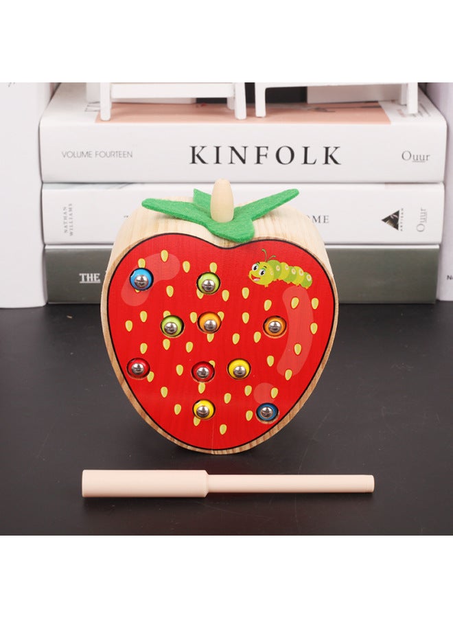 Children's Fun Early Education Wooden Magnetic Fruit Catch Bugs Baby Catch Bugs Educational Toys 1-2-3-4 Years Old-Color:Strawberry - Image 1