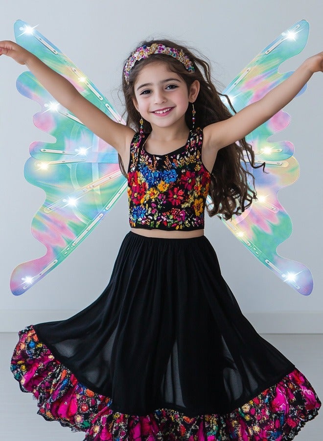Joudiplay Electric Fairy Wings for Girls, Battery-Operated Moving Butterfly Wings with LED Lights, Toys for Girls, Toy for Kids, Princess Role Play Back Accessory Gift with Music Toy - Image 4