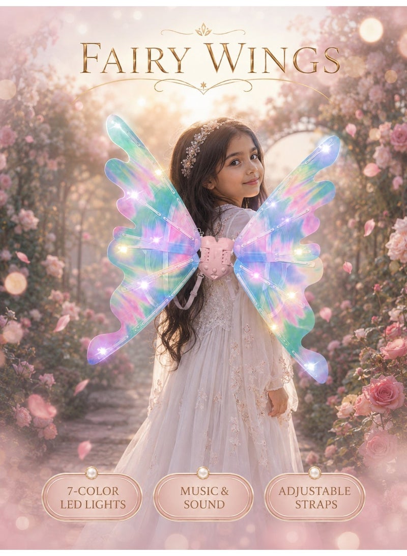 Joudiplay Electric Fairy Wings for Girls, Battery-Operated Moving Butterfly Wings with LED Lights, Toys for Girls, Toy for Kids, Princess Role Play Back Accessory Gift with Music Toy - Image 2