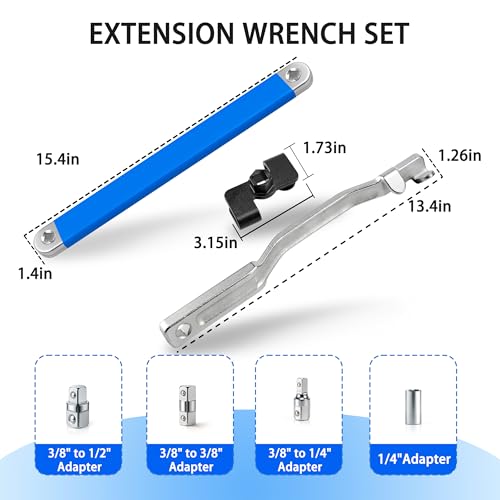 MoHern Offset Extension Wrench, Durable Chain Drive Wrench Set with High Hardness and Universal Compatibility, Includes 3 Colors Wrench Extender and 4 Sizes Adapters, Maximum torque 53 ft, 0° Swing Arg - Image 2