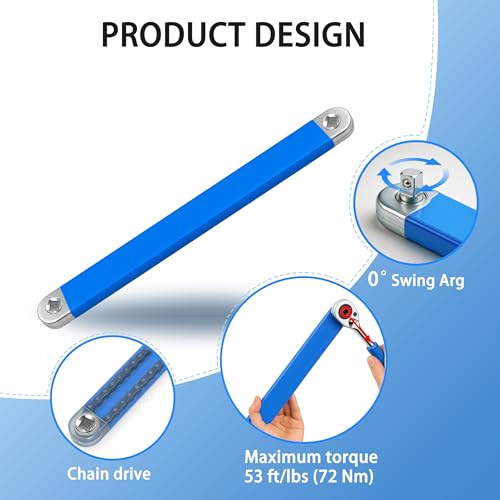 MoHern Offset Extension Wrench, Durable Chain Drive Wrench Set with High Hardness and Universal Compatibility, Includes 3 Colors Wrench Extender and 4 Sizes Adapters, Maximum torque 53 ft, 0° Swing Arg - Image 3