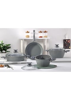 Homemaker 7-Piece Farah Cookware Set - Tempered Glass Lids - 2 Deep Pots - 1 Low Pot - 1 Frypan - Non-Stick Ceramic Surface - PFOA Free - Grey  - Image 1
