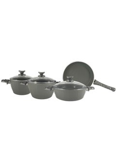 Homemaker 7-Piece Farah Cookware Set - Tempered Glass Lids - 2 Deep Pots - 1 Low Pot - 1 Frypan - Non-Stick Ceramic Surface - PFOA Free - Grey  - Image 2