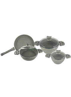 Homemaker 7-Piece Farah Cookware Set - Tempered Glass Lids - 2 Deep Pots - 1 Low Pot - 1 Frypan - Non-Stick Ceramic Surface - PFOA Free - Grey  - Image 4