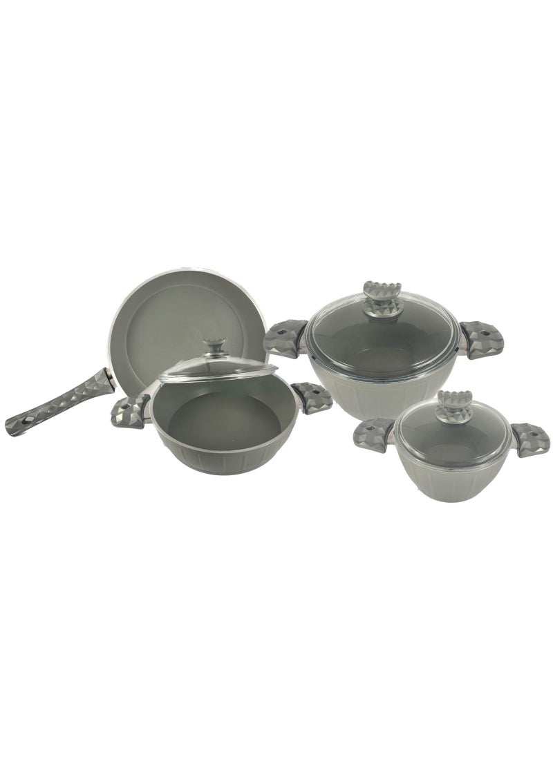 Homemaker 7-Piece Farah Cookware Set - Tempered Glass Lids - 2 Deep Pots - 1 Low Pot - 1 Frypan - Non-Stick Ceramic Surface - PFOA Free - Grey  - Image 4