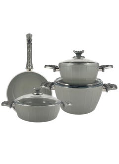 Homemaker 7-Piece Farah Cookware Set - Tempered Glass Lids - 2 Deep Pots - 1 Low Pot - 1 Frypan - Non-Stick Ceramic Surface - PFOA Free - Grey  - Image 3