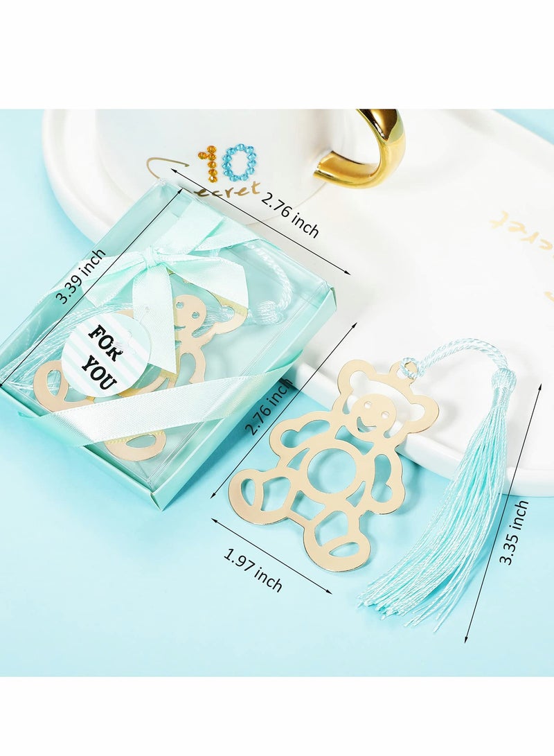 20 Pcs Baby Shower Favors, Metal Bookmarks Guest Gifts for Baby Shower/Birthday/Bridal Party, Carnival Reward, Little Bear Decorations, Souvenirs with Individual Package - Blue Theme. - Image 2