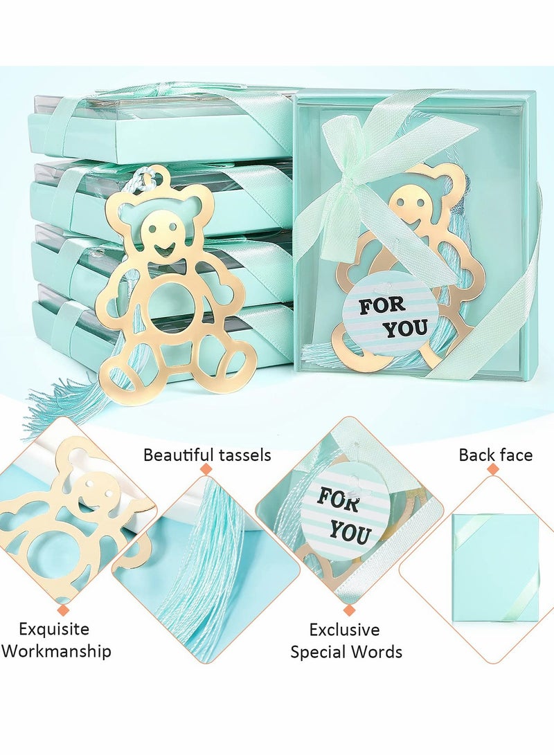 20 Pcs Baby Shower Favors, Metal Bookmarks Guest Gifts for Baby Shower/Birthday/Bridal Party, Carnival Reward, Little Bear Decorations, Souvenirs with Individual Package - Blue Theme. - Image 3