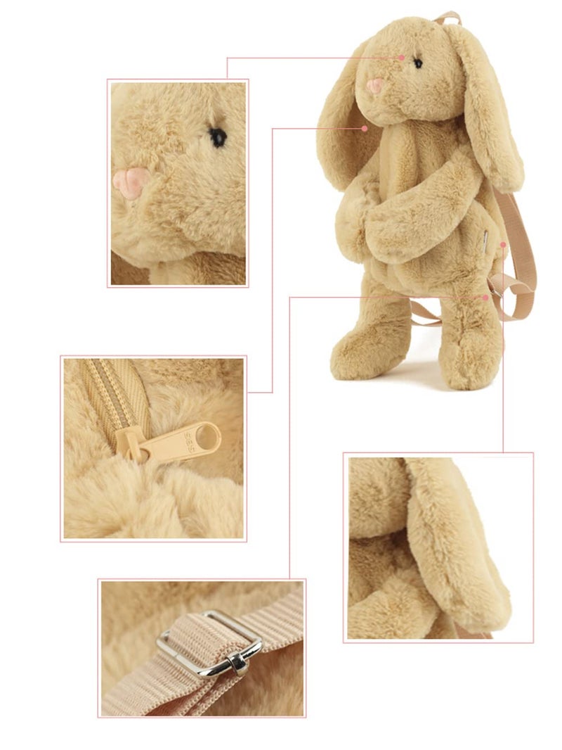 Kmiunty Cute Plush Backpack Cute Animal Backpack Rabbit Backpack Bags with Adjustable Straps (Khaki) - Image 2