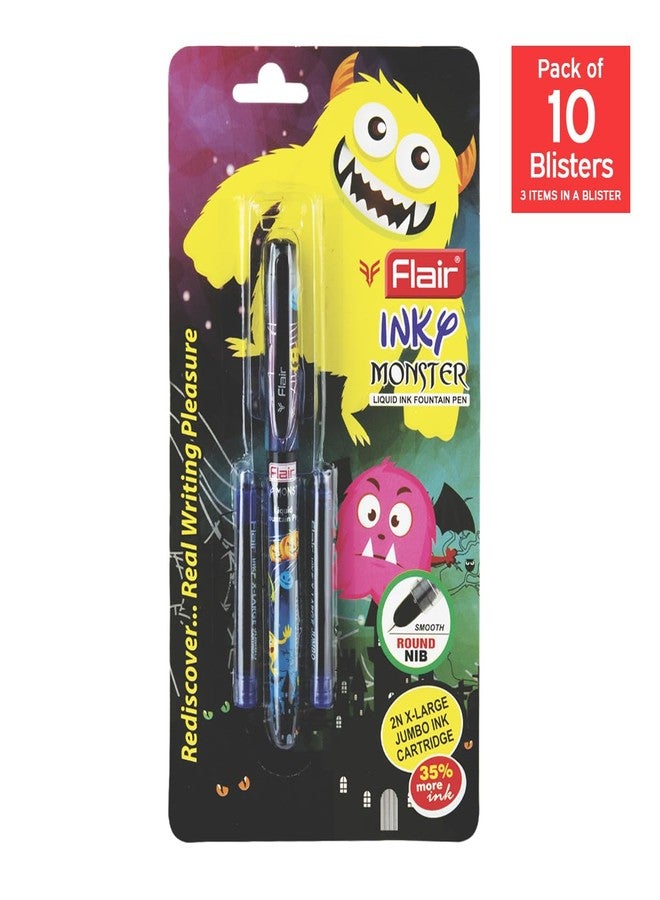 فلير أقلام حبر سائل من سلسلة FLAIR Inky Monster | عبوة من 10 أقلام | خرطوشتان كبيرتان جدًا مع كل عبوة | قلم أنيق وجذاب للأطفال والفتيات والطالبات والمراهقين | حبر أزرق - Image 3