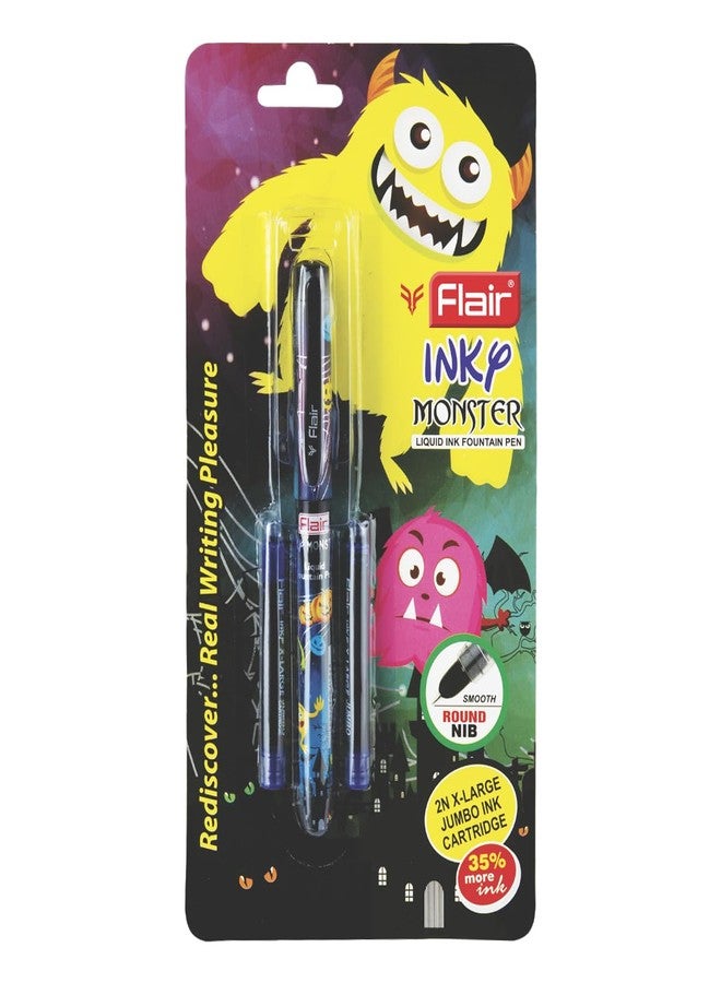 فلير أقلام حبر سائل من سلسلة FLAIR Inky Monster | عبوة من 10 أقلام | خرطوشتان كبيرتان جدًا مع كل عبوة | قلم أنيق وجذاب للأطفال والفتيات والطالبات والمراهقين | حبر أزرق - Image 1