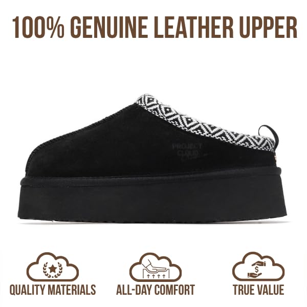 Project Cloud 100% Genuine Leather Platform Slippers for Women – Soft Memory Foam Womens Slippers & Supportive Clogs for Women 2026 – Cozy, Stylish Everyday Footwear (Sayre, BLK, 8.5) - Image 3