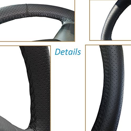 Onerbuy Universal Leather Car Steering Wheel Stitch On Wrap Cover DIY Sewing Breathable and Anti Slip, Maximum for 15-Inch Diameter Car Steering Wheel (Black) - Image 3