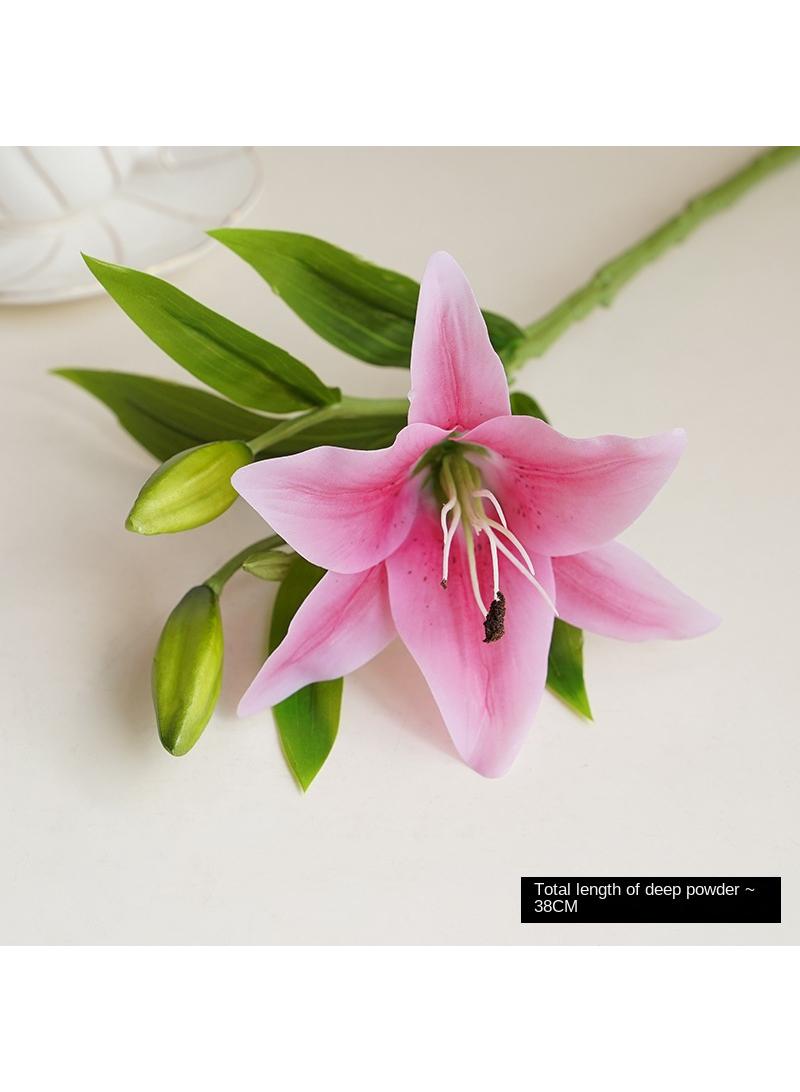 Generic 10-Pieces Artificial flower simulation mini lily high quality feel 3-head home decoration wedding flower art Deep Pink - Image 1