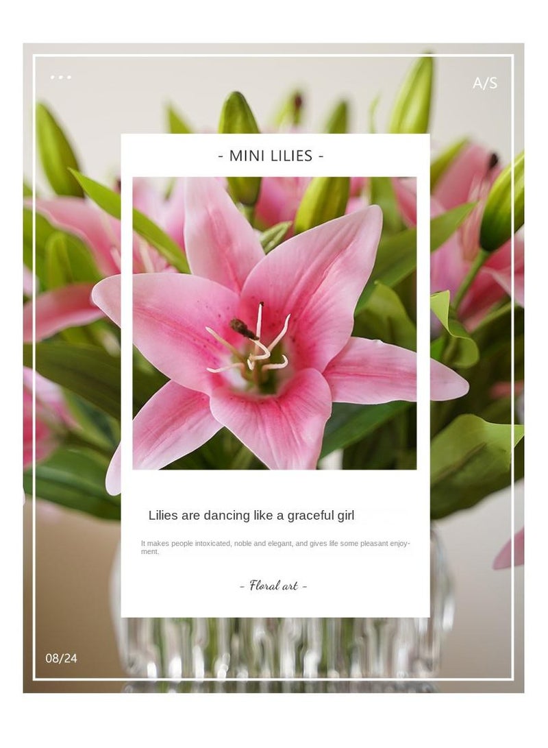 Generic 10-Pieces Artificial flower simulation mini lily high quality feel 3-head home decoration wedding flower art Deep Pink - Image 4