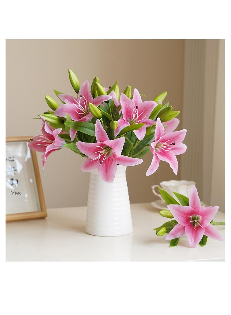 Generic 10-Pieces Artificial flower simulation mini lily high quality feel 3-head home decoration wedding flower art Deep Pink - Image 5