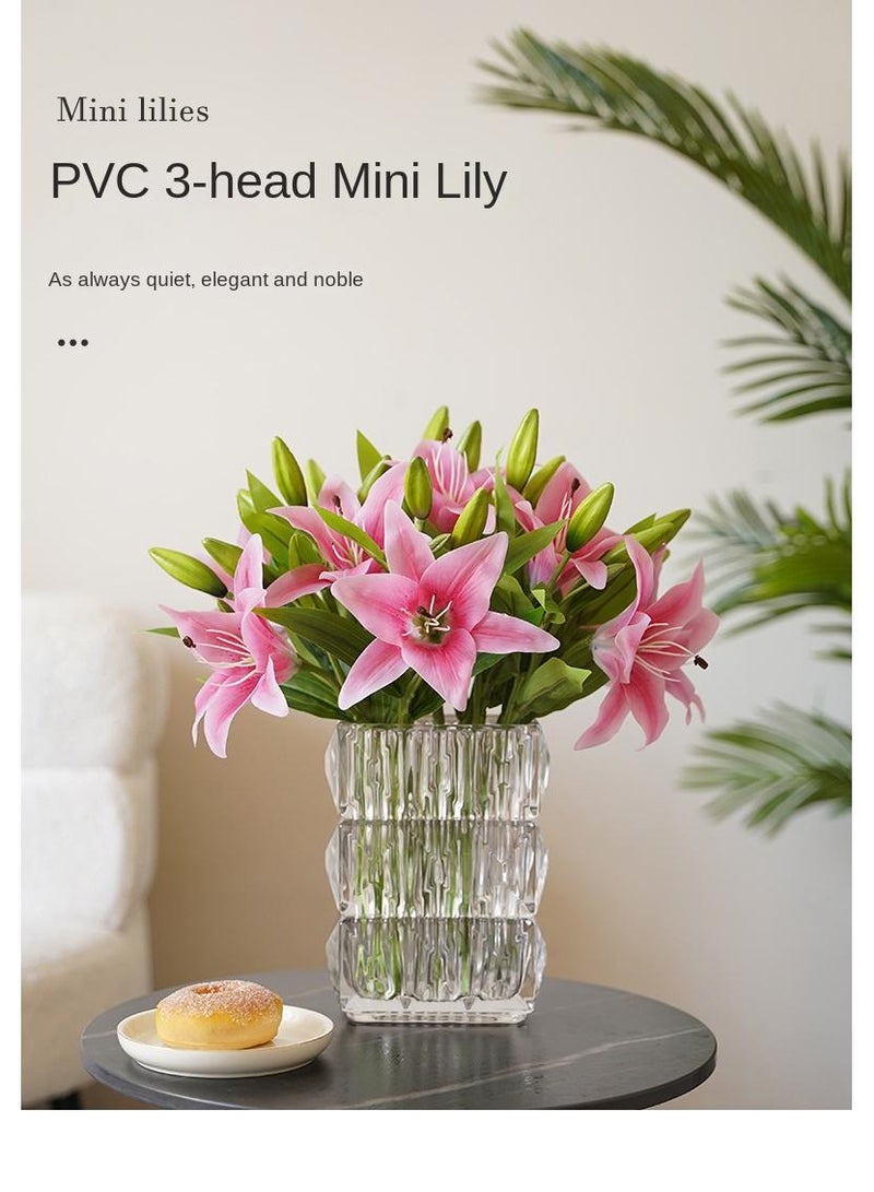 Generic 10-Pieces Artificial flower simulation mini lily high quality feel 3-head home decoration wedding flower art Deep Pink - Image 3