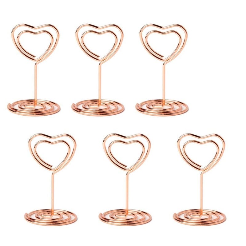 Jofefe Jofefe 20pcs Mini Place Card Holders Wire Table Picture Photo Holders with Heart Shaped Menu Memo Clips for Wedding Favors Rose Gold 