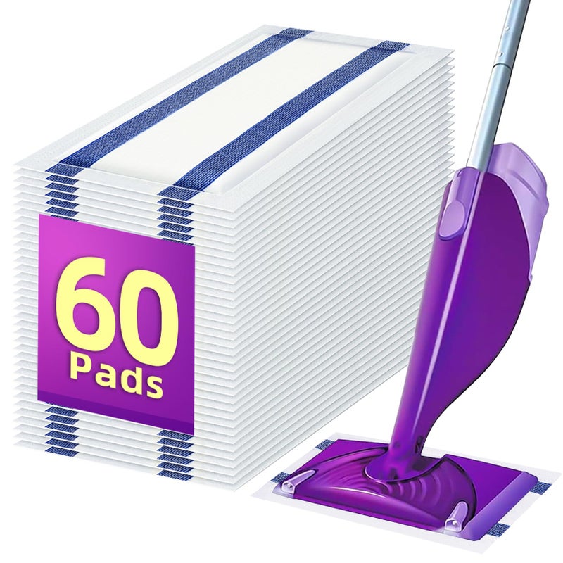 JOYUMY Wet Mop Pads Refills, 4-Layer Thick Disposable Wet Jet Pads, 5.9"Ã—11.4" Fragrance-Free Mopping Cloths, Compatible with Most Spray Mops for Home Kitchen Hardwood Wood Floors, 60 Pack - Image 1