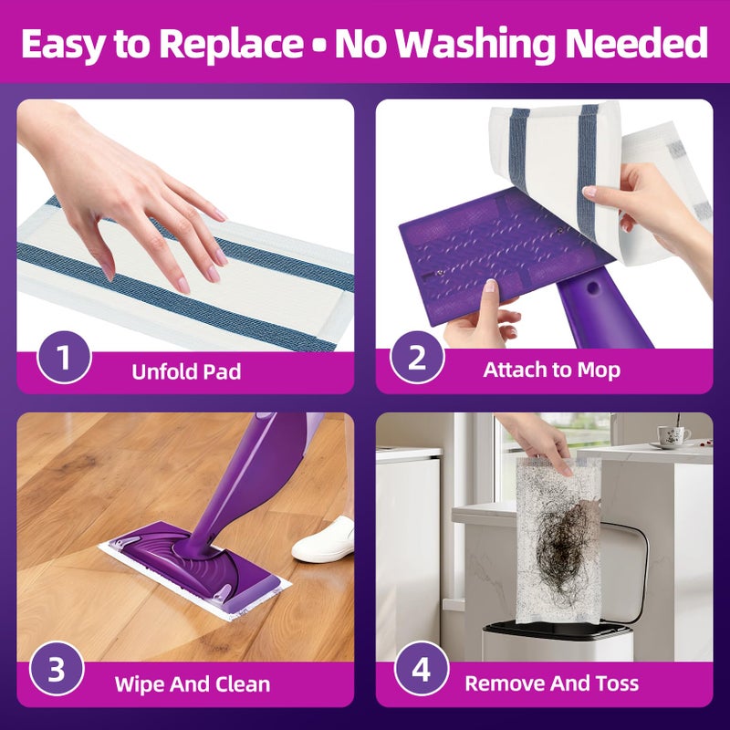 JOYUMY Wet Mop Pads Refills, 4-Layer Thick Disposable Wet Jet Pads, 5.9"Ã—11.4" Fragrance-Free Mopping Cloths, Compatible with Most Spray Mops for Home Kitchen Hardwood Wood Floors, 60 Pack - Image 4