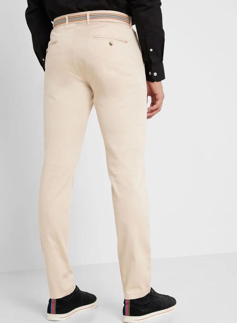 Thomas Scott Thomas Scott Men Cream-Coloured Slim Fit Chinos Trousers