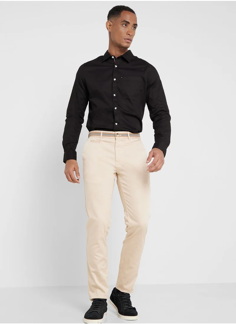 توماس سكوت Thomas Scott Men Cream-Coloured Slim Fit Chinos Trousers